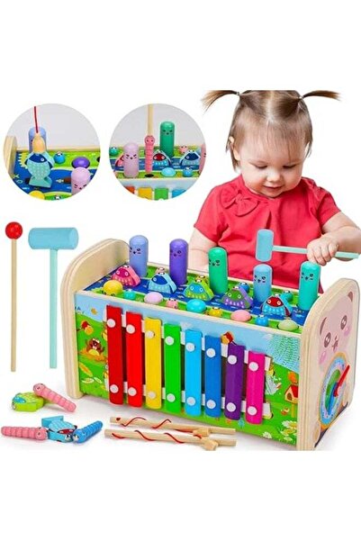 Arabest 7-in-1 Wooden Montessori Activity Cube,Hammering Pounding Fishing Gam...