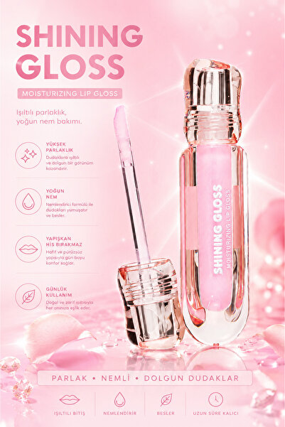 SETBEAUTY AÇIK PEMBE SİMLİ RENKLİ DUDAK PARLATICI RUJ – SHINING LİP GLOSS 01