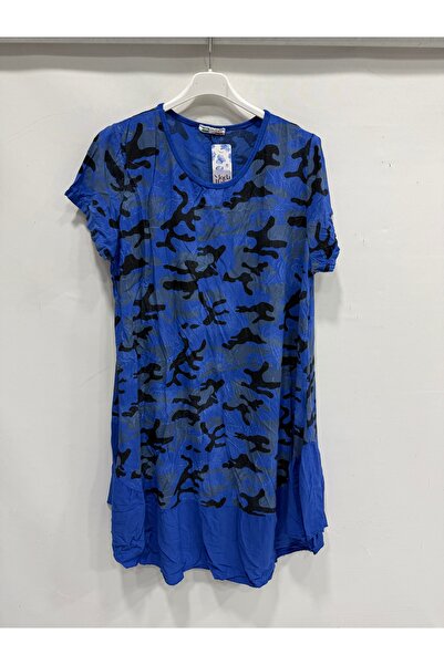 della moor Saks Blue Italian Camouflage Pattern Short Sleeve Midi Length Visc...