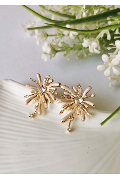 Halley Concept Steel sparkle explosion stone earrings 2.5 x 3 cm - pink