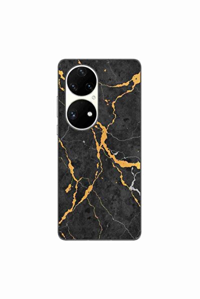 OEM Husa compatibila cu Huawei P50 Pro Silicon Gel Tpu Model Noir Gold Marble