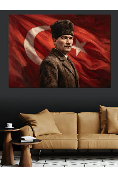 karizmart Türk Bayrağı Ve Atatürk Portresi Dekoratif Kanvas - Mdf Ahşap Tablo