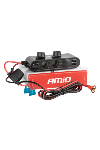 AMIO Triplu stecher bricheta, priza cu prelungitor, cu volmetru 12V/ 24V, 2x ...