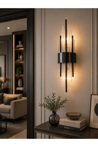 N.zone Luxurious Wall Applique Modern Design Black and Clear Glass Wall Sconc...