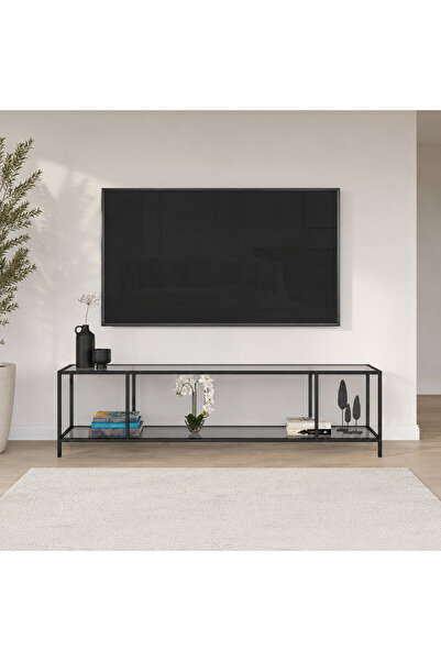 entemiz Tv Sehpası Siyah çerçeveli Temperli Camlı 180 cm