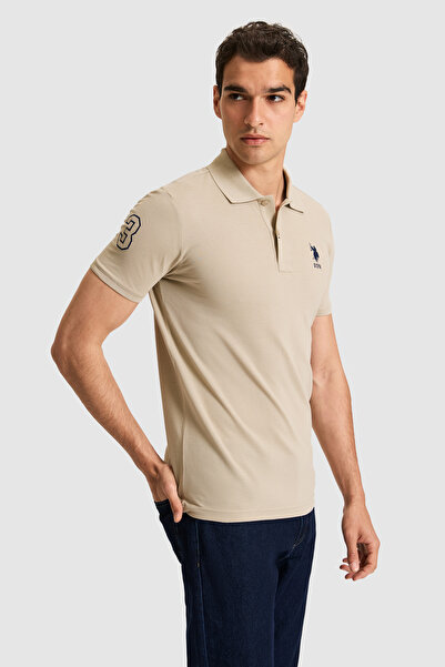 U.S. Polo Assn. Erkek Slim Fit Polo Yaka Açık Haki Basic Tişört 50326920-VR183