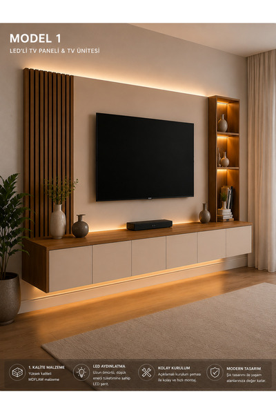 Sistem Mobilya Ledli tv paneli, tv ünitesi, duvar lambiri