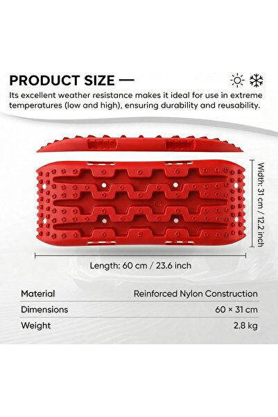 Auto Family FZE Car Traction Boards Sand & Snow Recovery Tracks, Heavy Duty Tire Grip Mats for Off-Road, Anti-Slip Recovery Pads for Mud, Sand, Snow & Ice (Small - Red)