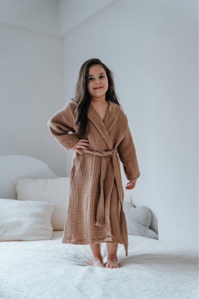 4 Ply Muslin Hooded Brown Children's Bathrobe