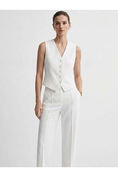 RİVUS Core Front Buttoned Vest with Belted Back and Pocket Detail - White