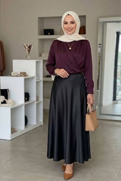 ZEROGAPRİSE Women's Elastic Waist Satin Skirt