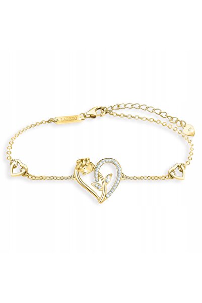 Larezo Women's gold bracelet, heart, rose, flower of life, with crystals, 925...