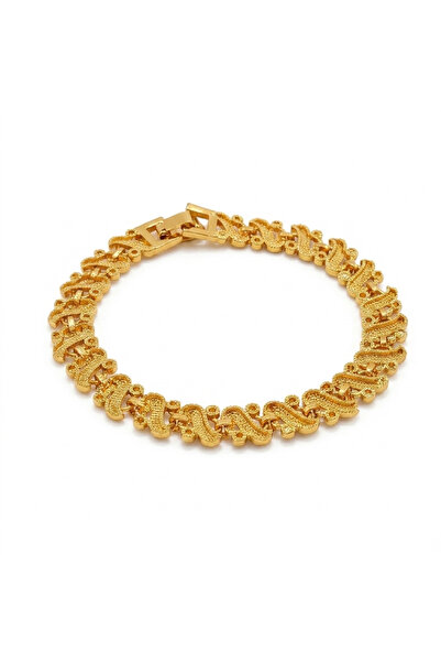 Generic Gold-Tone S-Shape Link Bracelet for Women, Textured Chain Bracelet wi...