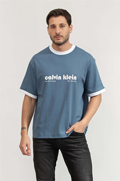 Calvin Klein SS RETRO LOGO RINGER 16S RLXD TE Mavi Erkek T-Shirt