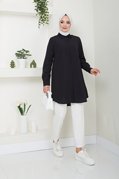 EnModa Women's Terrycotton Hidden Button Boyfriend Hijab Shirt