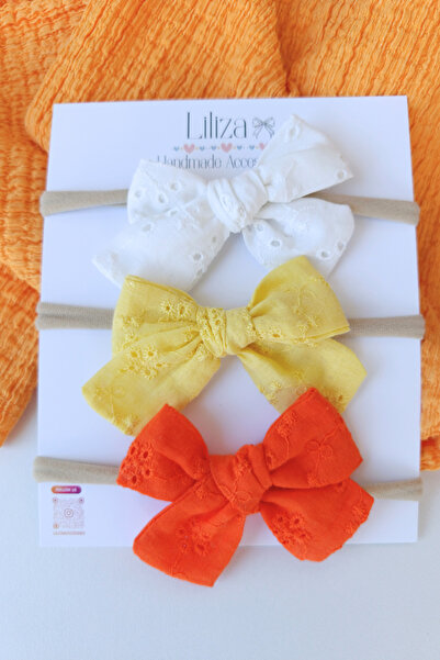 Liliza Accessories Renkli Fisto 3lü Yenidoğan Bebek Bandı - Beyaz - Sarı -Tur...