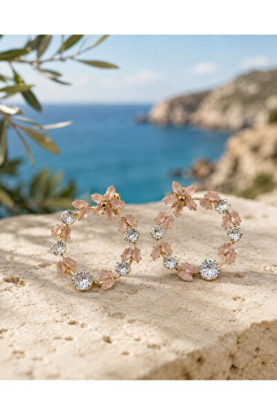 Shinestar atelier Çiçek Detaylı Taşlı Halka Kadın Küpe | Mare Serisi