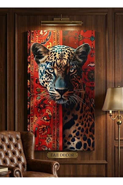 shop Otantik Halı Motifli Leopar Portresi Kanvas Tablo Premium