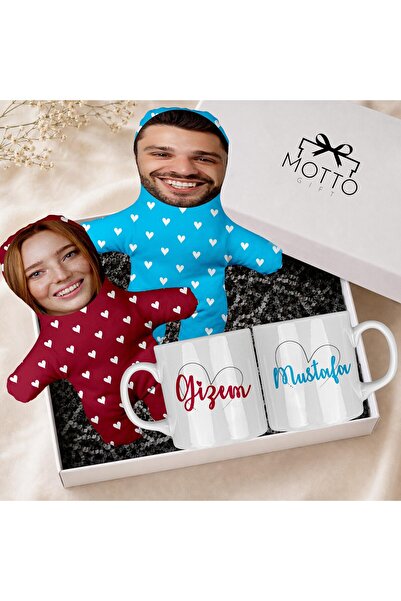 Motto Gift Premium Hediye Kutusunda Sevgili Çift Kalpli Peluş Oyuncak & Kişiy...