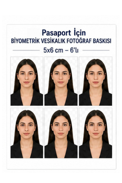 Pasaport İçin Biyometrik Vesikalık Fotoğraf Baskısı (5x6 cm) – 6'lı