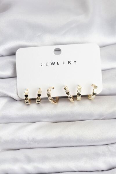 norsary Gold Color Brass Minimal Heart Detailed Women's Earring Set