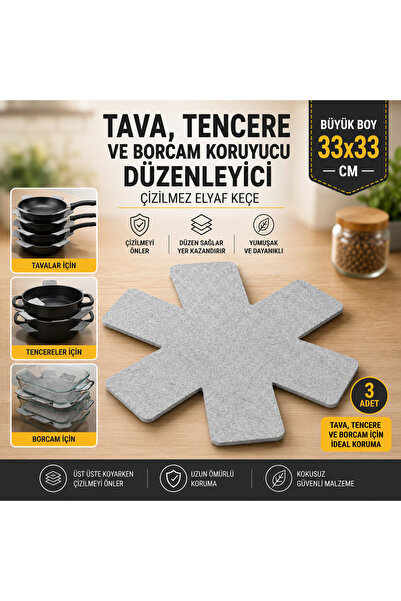 Ekostem Tava Tencere ve Borcam Koruyucu Keçe 33x33 cm – Çizilmeyi Önleyen Düz...