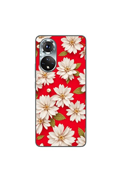OEM Husa compatibila cu Honor 50 Silicon Gel Tpu Model White Flowers on Red B...