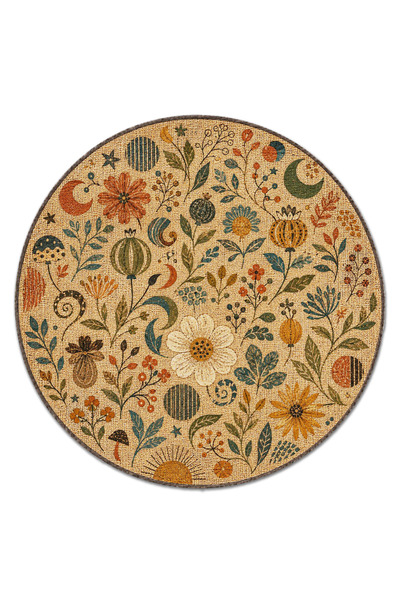 Rugs Modern Halı SDTAMOR Çiçek Desenli Yuvarlak Modern Dokuma Taban Dekoratif...