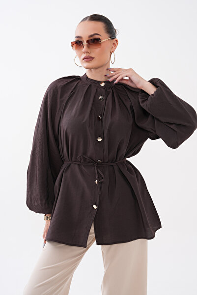 Mega Life Pleated Collar, Waist-Tie Glos Shirt