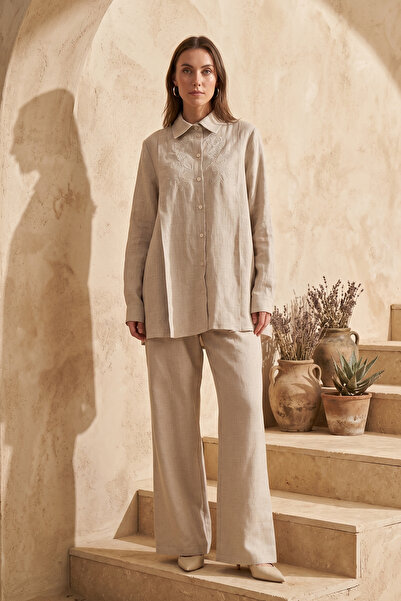 Nuss Embroidered Linen Suit with Trousers 1073 Natural
