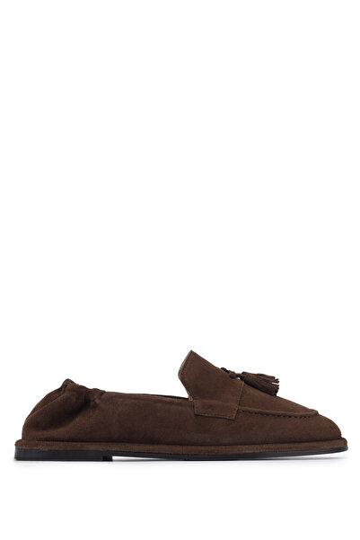 Tamer Tanca Women's Genuine Leather Brown Suede Loafer Shoes