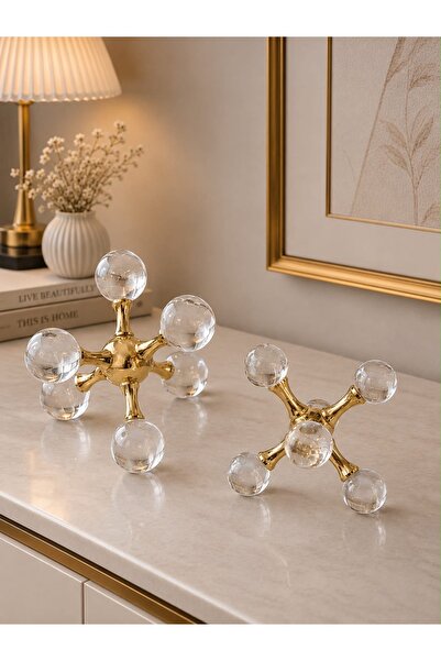 voliX Dizayn Lüks Kristal Küre Dekoratif Obje Seti Gold – Modern Salon, Konso...