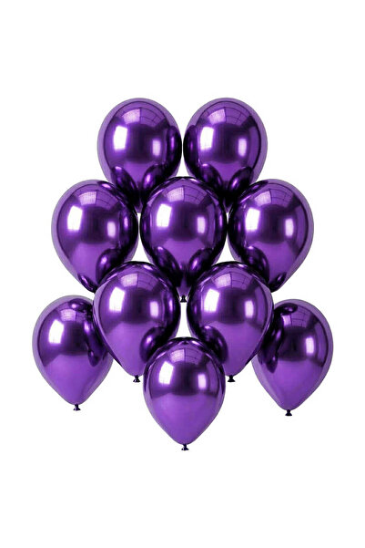 BeySüS Purple Color Latex Chrome Balloon (15 cm) - 10 Pieces