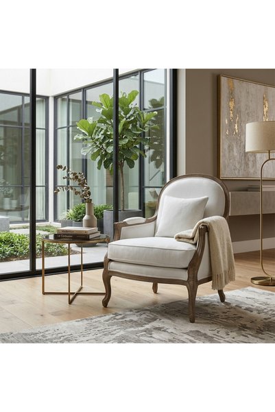 homejoyz كرسي بذراعين كتان وخشب سويدي – ريفيرا – 79×82×92 سم