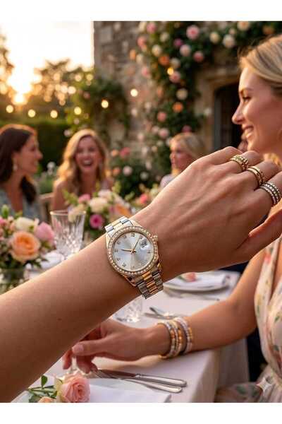 Newera Watch Steel Cord Stone Minimal Calendar Women's Wristwatch