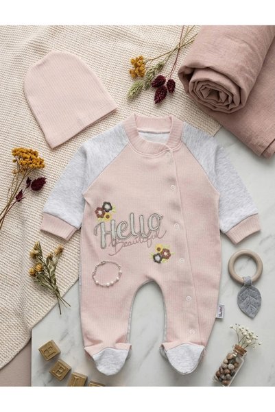 meyastore Baby Romper with Booties Hello Beautiful Embroidered