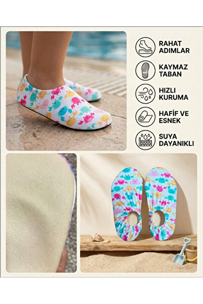 MAVİ BONCUKK Girls' Sea Shoes with Non-Slip Soles for Pool and Beach