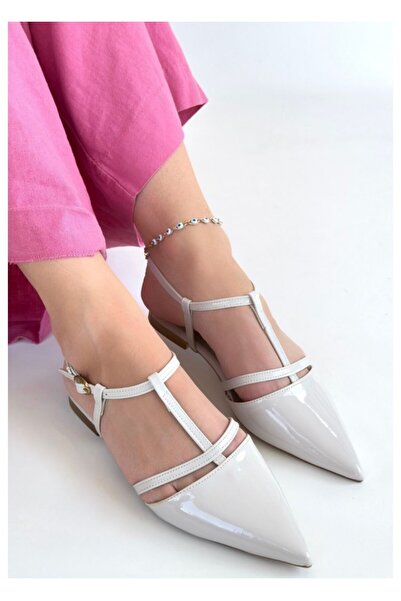 BellAyakkabı Bellamor Women's Pointed Toe Patent T-Strap Ballerina Shoes