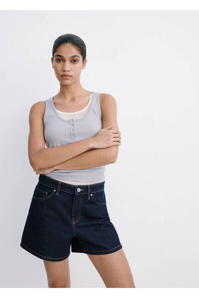 MANGO Woman Düz kesim denim şort