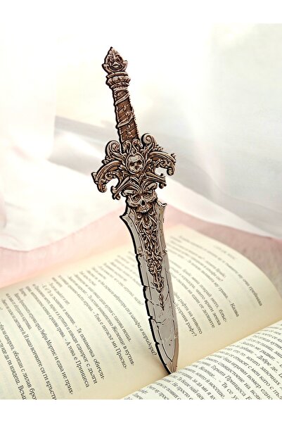 Anka Atolye Gotik Kuru Kafa Kılıç Kitap Ayracı – 3D Baskı Fantasy Bookmark, K...