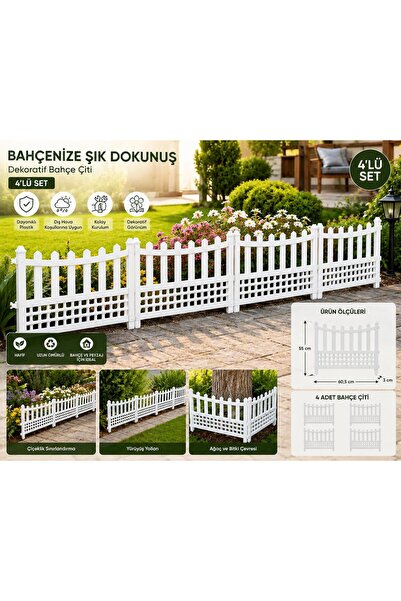 LOREMPBOX 4’lü Set Dekoratif Plastik Bahçe Çiti 60,5 x 55 cm Çiçeklik Sınırla...