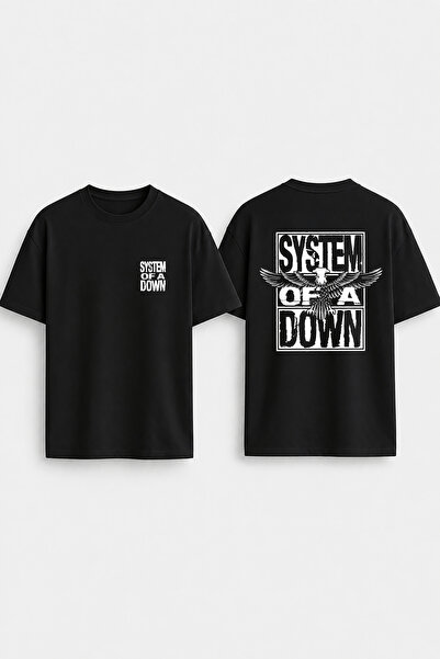 cesita Tricou negru supradimensionat cu imprimeu System Of Down, cu guler tip...