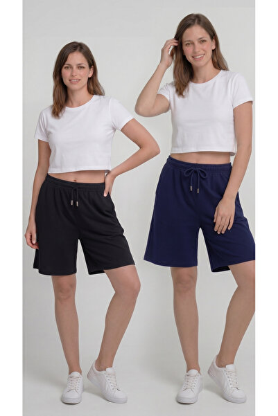 Leopars Kadın 2'Li Paket Basic Oversize Bermuda Şort Minimal Stil