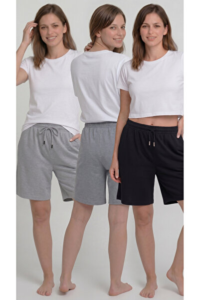 Leopars Kadın 3'Lü Paket Basic Oversize Bermuda Şort Minimal Stil