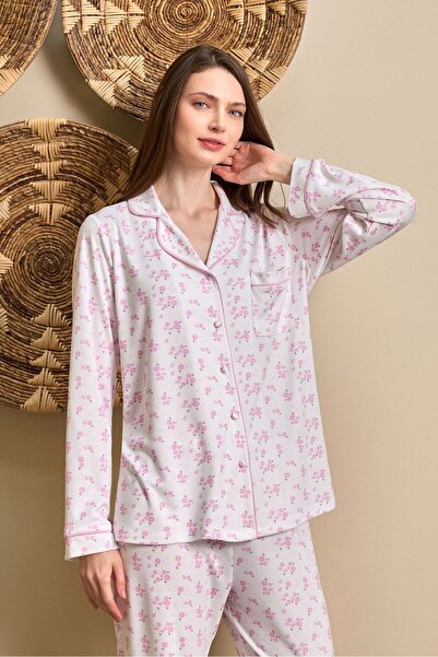 Lohussa New Season Women's Pink Patterned Front Buttoned Special Design Pajam...