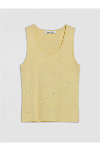 LC Waikiki New Season Yellow U-Neck Beaded Embroidered Women's Knitwear Under...