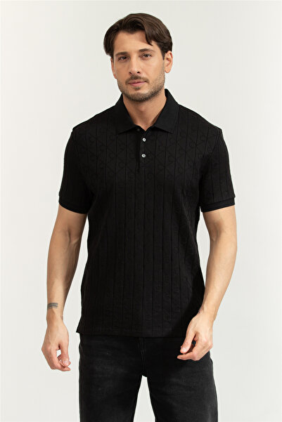 Calvin Klein Men's Slim Fit Short Sleeve Cotton Black Polo Collar T-Shirt