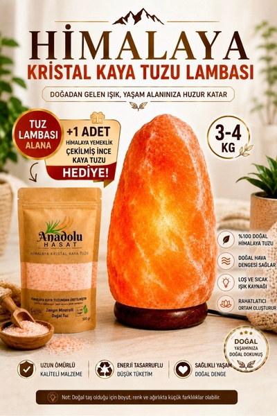ANADOLU HASAT Himalaya Kristal Kaya Tuzu Lambası 3-4 Kg + 500 Gr Himalaya Öğü...