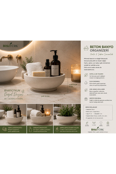 BitkiTÜRK 🛁 El Yapımı Beton Banyo Organizeri | Havlu ve Sabun Düzenleyici | ...