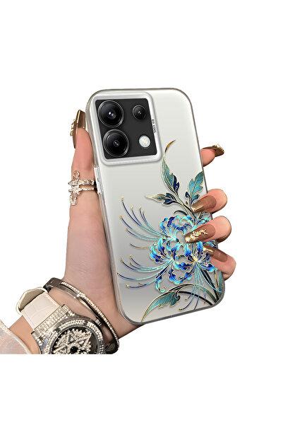 SLIMFELT Redmi Note 13 Pro 5G Uyumlu Yüksek Kaliteli Mavi-altın çiçek silikon...